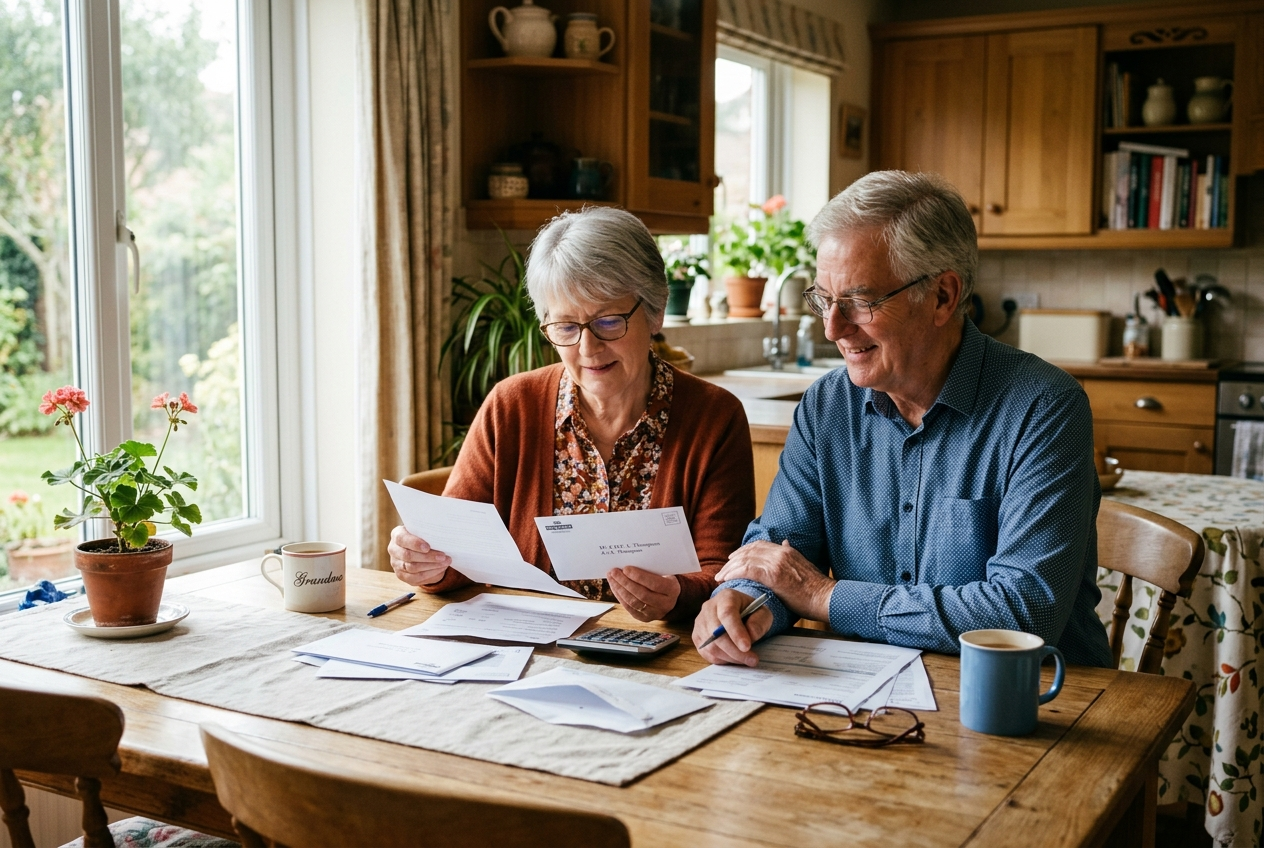 Senior couple reviewing Medicare plan documents at their kitchen table ahead of 2027 Part D changes